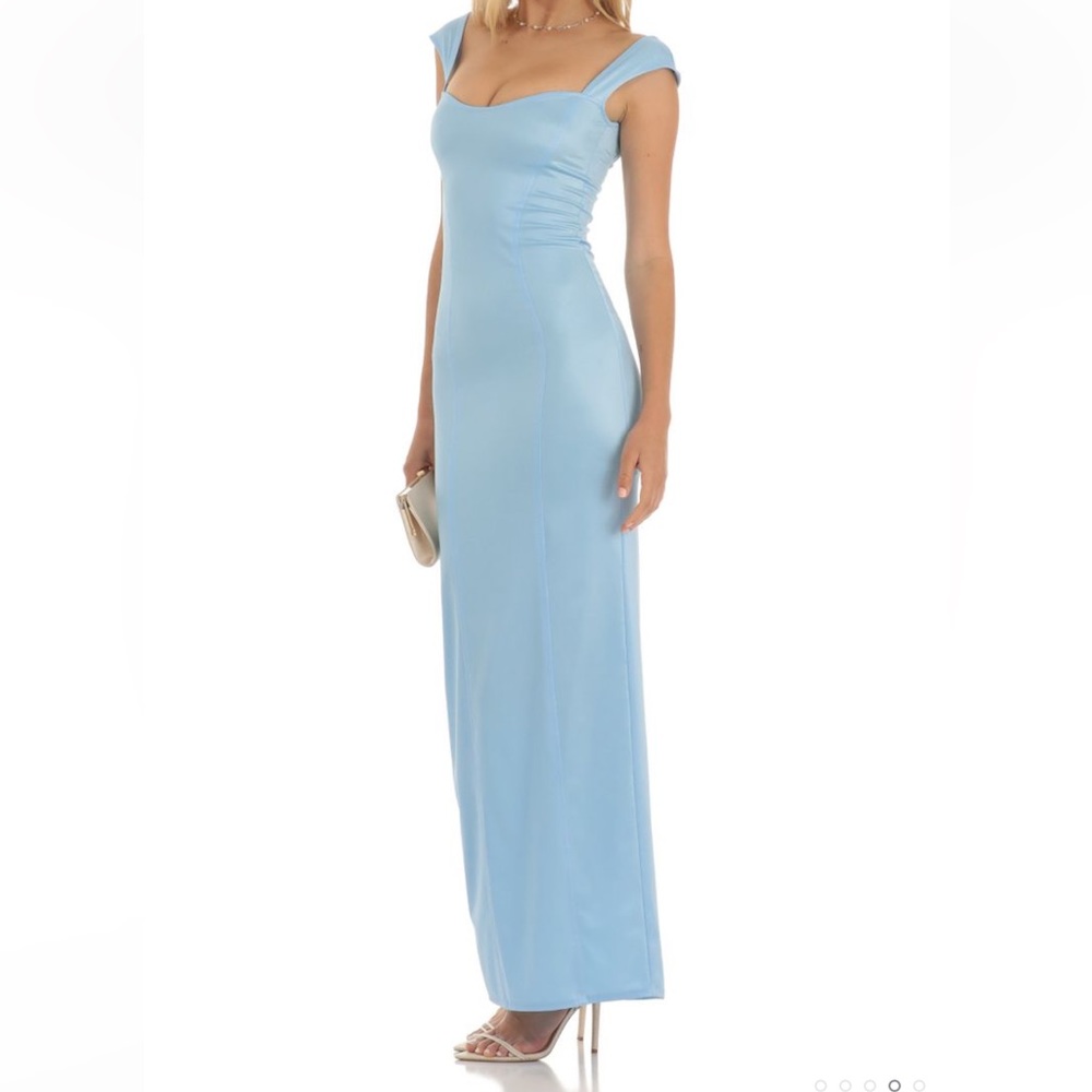 LUCY IN THE SKY Prom Dress Alondra Satin Maxi Dress in Blue BRAND NEW